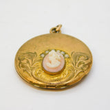 Victorian Rolled Gold, Seed Pearl Cameo Set Locket Pendant Antique c1880s