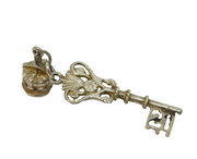 Sterling Silver '21' Age Key & Crown Charm Pendant Vintage c1970