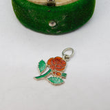 Sterling Silver & Enamel English Rose Charm Pendant Vintage c1970