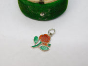 Sterling Silver & Enamel English Rose Charm Pendant Vintage c1970