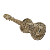 Sterling Silver Filigree Form Wirework Guitar Brooch Pin Vintage c1970
