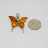 Sterling Silver Multi Baltic Amber Butterfly Pendant Contemporary c2000s