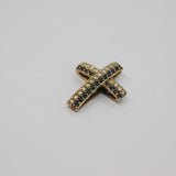 Sterling Silver Black & White Crystal Set Puffy Cross Pendant Modern c1990s