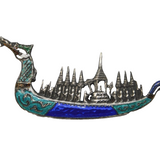 Siam Sterling Silver Colourful Enamel Dragon Boat Brooch Antique c1930