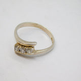 Sterling Silver Triple Stone CZ Crossover Dress Ring Vintage c1970 Size P 1/2