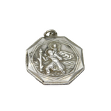Sterling Silver Octagonal St Christopher Travel Charm Pendant Vintage c1970
