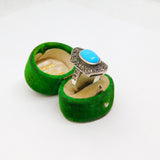 Sterling Silver Synthetic Turquoise & Marcasite Dress Ring Modern c1990 Size P