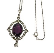 19th Century Sterling Silver & Paste Set Lavalier Drop Necklace Antique c1890s