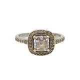 Sterling Silver Framed Square Multi-Stone CZ Dress Ring Modern c1990 Size O