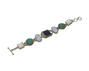 Sterling Silver, Pearl, Blue Lace Agate & Quartz Panel Bracelet Vintage c1980