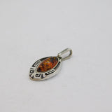 Sterling Silver Baltic Amber Ellipse Shape Drop Pendant Vintage c1970