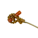 Victorian Gilt Metal & Red Carnelian Agate Rope Twist Stick Pin Antique c1860