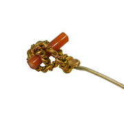 Victorian Gilt Metal & Red Carnelian Agate Rope Twist Stick Pin Antique c1860