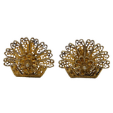 20th Century Sterling Silver Gilt Filigree Floral Spray Screw-Back Earrings