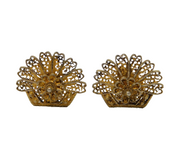 20th Century Sterling Silver Gilt Filigree Floral Spray Screw-Back Earrings
