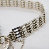 Sterling Silver Gate Link Heart Lock Clasp Charm Bracelet Vintage Birmingham
