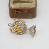 Sterling Silver Amber Set Cartoon Cat Charm Pendant Vintage c1970