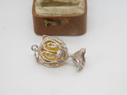 Sterling Silver Amber Set Cartoon Cat Charm Pendant Vintage c1970