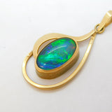 9ct Yellow Gold & Black Opal Set Drop Pendant Vintage c1970s
