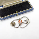 Sterling Silver Red Agate & Bloodstone Floral Pendant Antique c1930 Art Deco