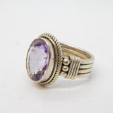 Sterling Silver & Amethyst Set Dress Ring Vintage c1970s