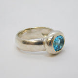 Sterling Silver Chunky Blue Topaz Dress Ring Vintage c1970 Size M UK