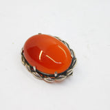 Sterling Silver Cabochon Carnelian Agate Leaf Pattern Brooch Pin Antique c1930's