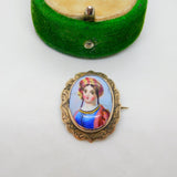 George IV 9ct Gold Mounted Enamel Portrait Small Brooch Antique c1830