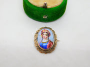 George IV 9ct Gold Mounted Enamel Portrait Small Brooch Antique c1830