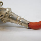 VIctorian Sterling Silver & Coral Baby Rattle, Whistle & Teether Antique 1874