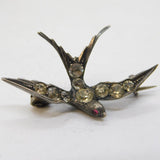 19th Century Sterling Silver Paste Set Swallow Sweetheart Brooch Antique