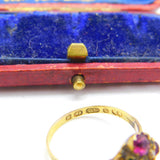 Victorian 9ct Yellow Gold, Amethyst, Seed Pearl & Paste Sweetheart Ring 1871