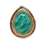 Sterling Silver Green & White Natural Stone Dress Ring Vintage c1970 Size L 1/2