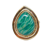 Sterling Silver Green & White Natural Stone Dress Ring Vintage c1970 Size L 1/2