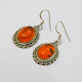 Pair of Sterling Silver Natural Baltic Amber Oval Drop Earrings Vintage c1970
