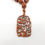 Japanese Long Cinnabar Lacquer Guard Necklace Aesthetic Bird Pendant Antique