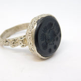 20th Century White Metal Ancient Style Onyx Centurion Intaglio Signet Ring c1920