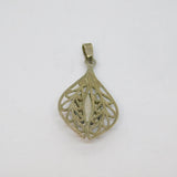 Sterling Silver Cabochon Haematite Filigree Drop Pendant Modern c2000s