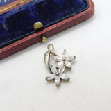 Sterling Silver and Twin Diamante Flowers Charm Pendant Vintage c1970