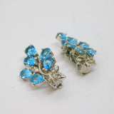 Pair of Sterling Silver Topaz & White Sapphire Clip-On Earrings Vintage c1970