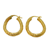 Pair of Gold On Sterling Silver Twist Pattern Hoop Drop Earrings Vintage c1970