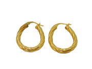 Pair of Gold On Sterling Silver Twist Pattern Hoop Drop Earrings Vintage c1970