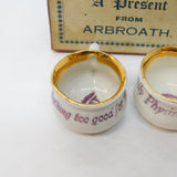 Scottish Boxed Pair of Miniature Souvenir Teacups & Saucers Antique c1890