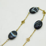 19th Century Rolled Gold & Banded Agate Set Mourning Necklace Antique