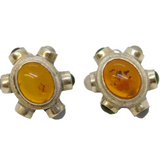 Pair of Sterling Silver 'Sputnik' Amber & Stone-Set Stud Earrings Vintage