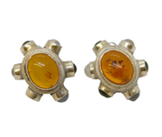 Pair of Sterling Silver 'Sputnik' Amber & Stone-Set Stud Earrings Vintage