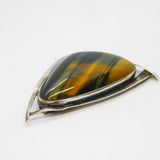 Sterling Silver Tiger's Eye Angular Modernist Brooch & Pendant Vintage c1970