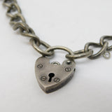 Sterling Silver Heart Lock Curb Charm Bracelet Vintage 1978 London