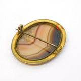 Victorian Rolled Gold Mounted Banded Agate Dress Brooch Antique c1880