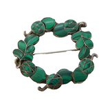 Victorian Scottish Sterling Silver & Malachite Set Wreath Brooch Antique c1860s